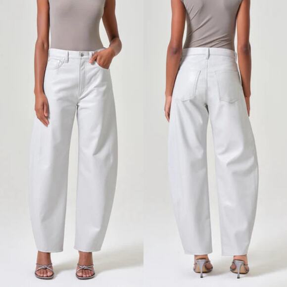 AGOLDE Luna Recycled Leather Pants Women’s Size 23 White High Rise Barrel Leg